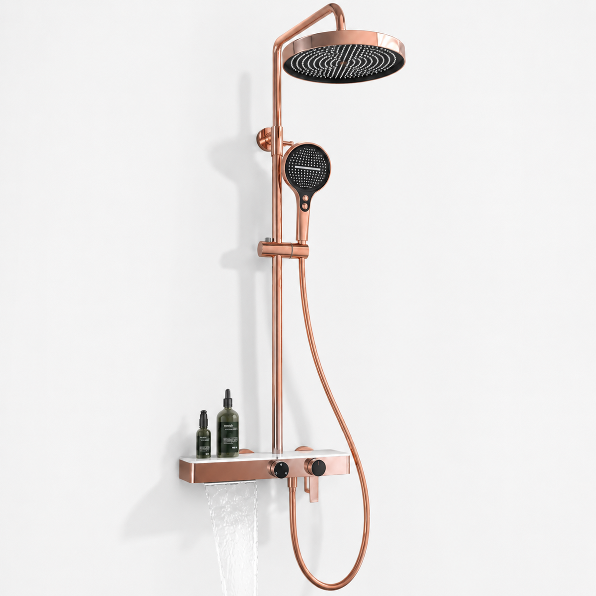 Colonne de Douche Premium – Pluie, Douchette & Bec Baignoire – Or rose