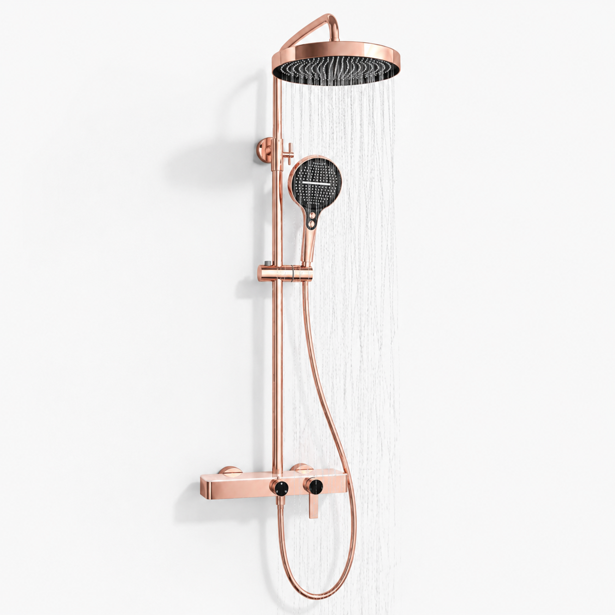 Colonne de Douche Premium – Pluie, Douchette & Bec Baignoire – Or rose