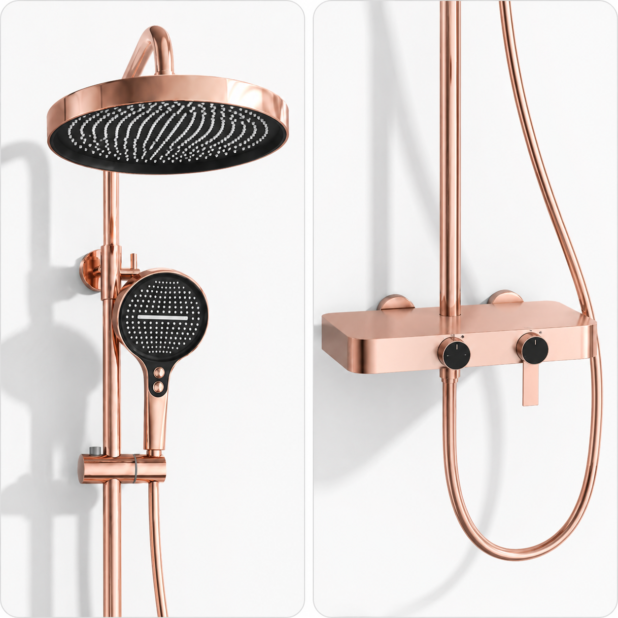 Colonne de Douche Premium – Pluie, Douchette & Bec Baignoire – Or rose