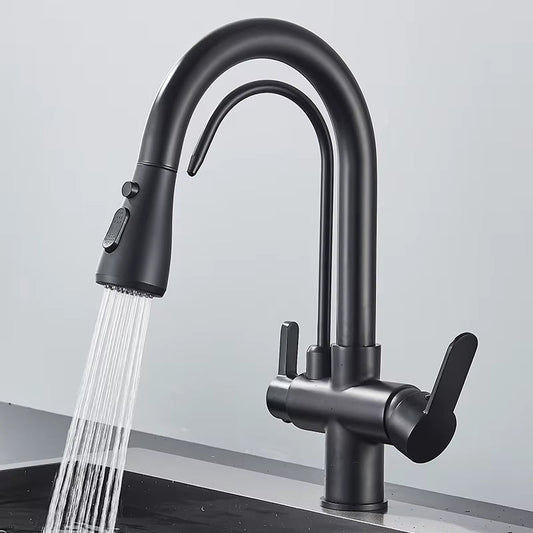 Robinet de cuisine 3 voies – Eau filtrée & douchette extractible