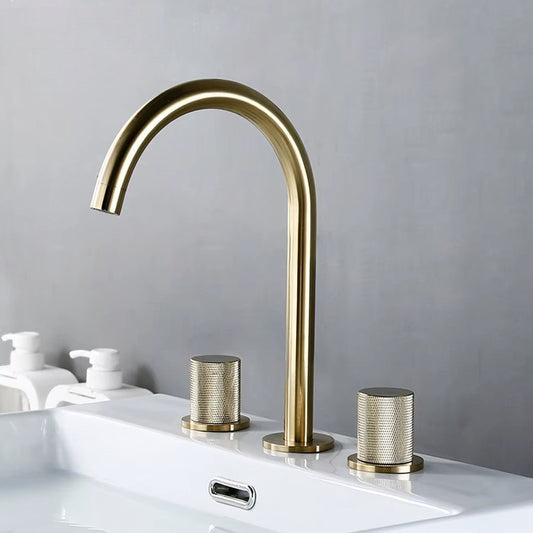 Robinet lavabo en laiton – Bec haut avec manettes texturées